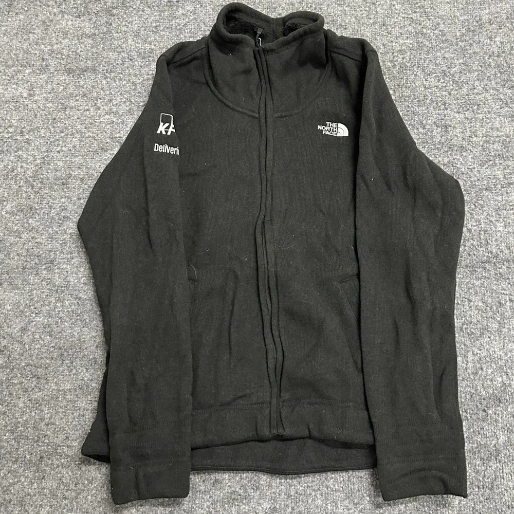 The North Face Fleece Jacket Womens Size L Black Full Zip Mock Neck Logo